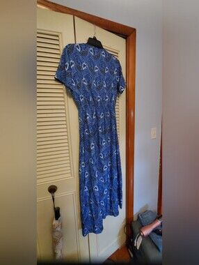 Blue Paisley Maxi Dress with Elastic Waist